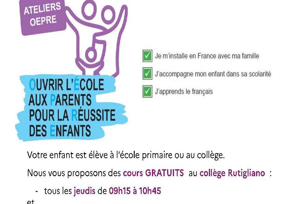 OEPRE – début des cours de français pour les parents