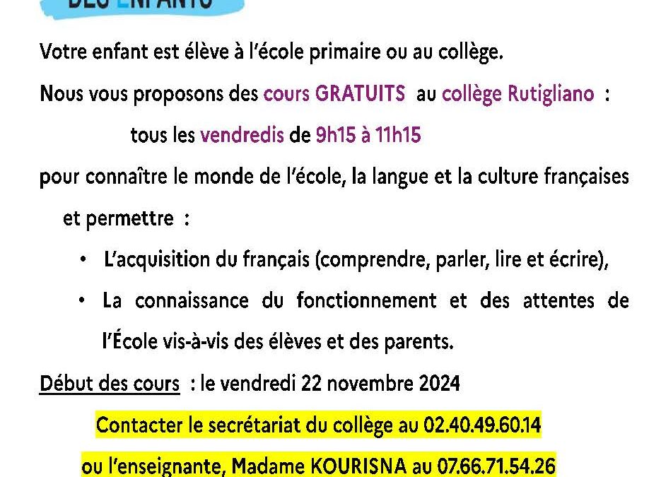 Cours de français pour les parents – ORPRE